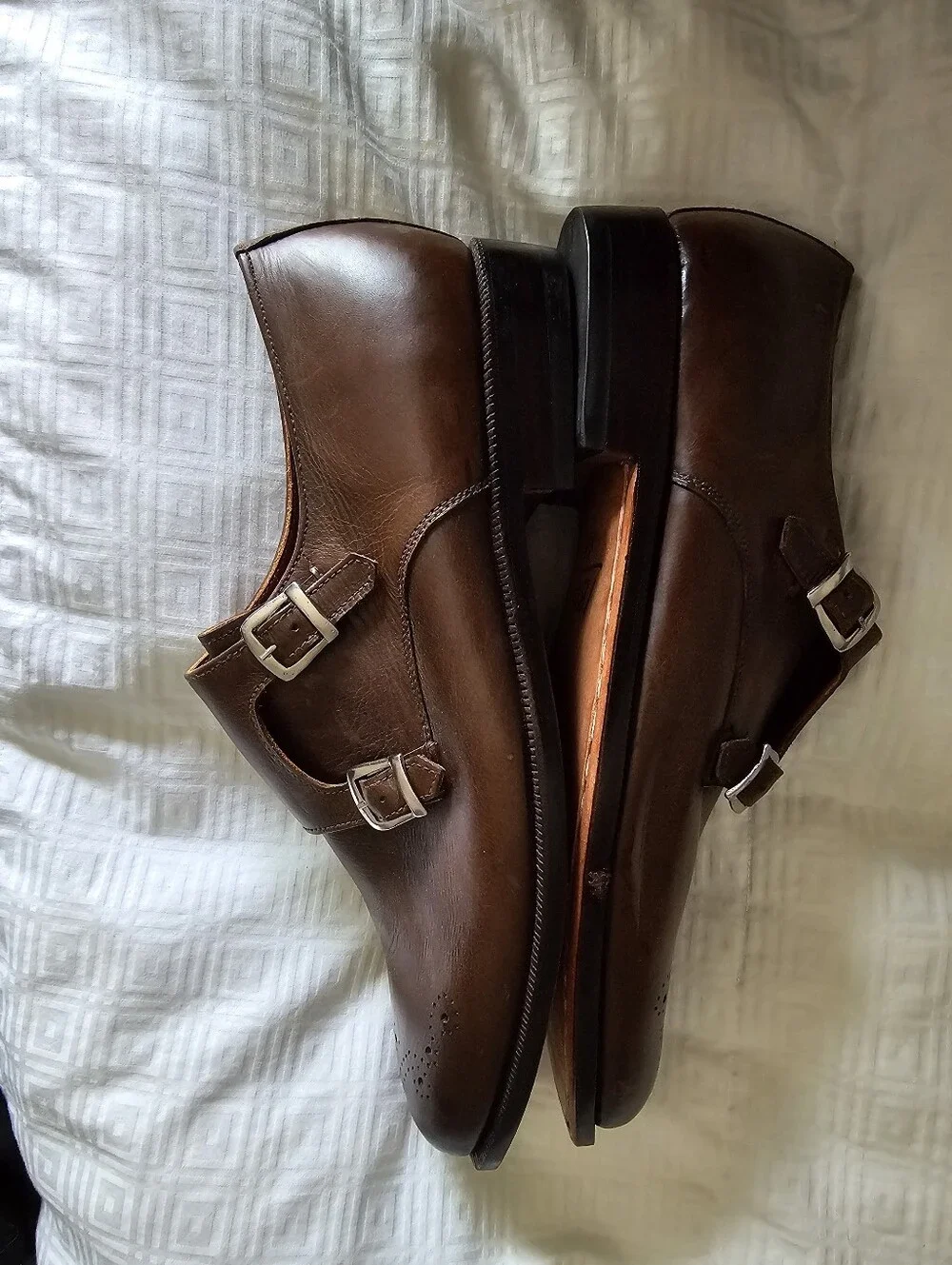 Handmade Men's Double Monk Strap Dress Shoes in Brown Leather